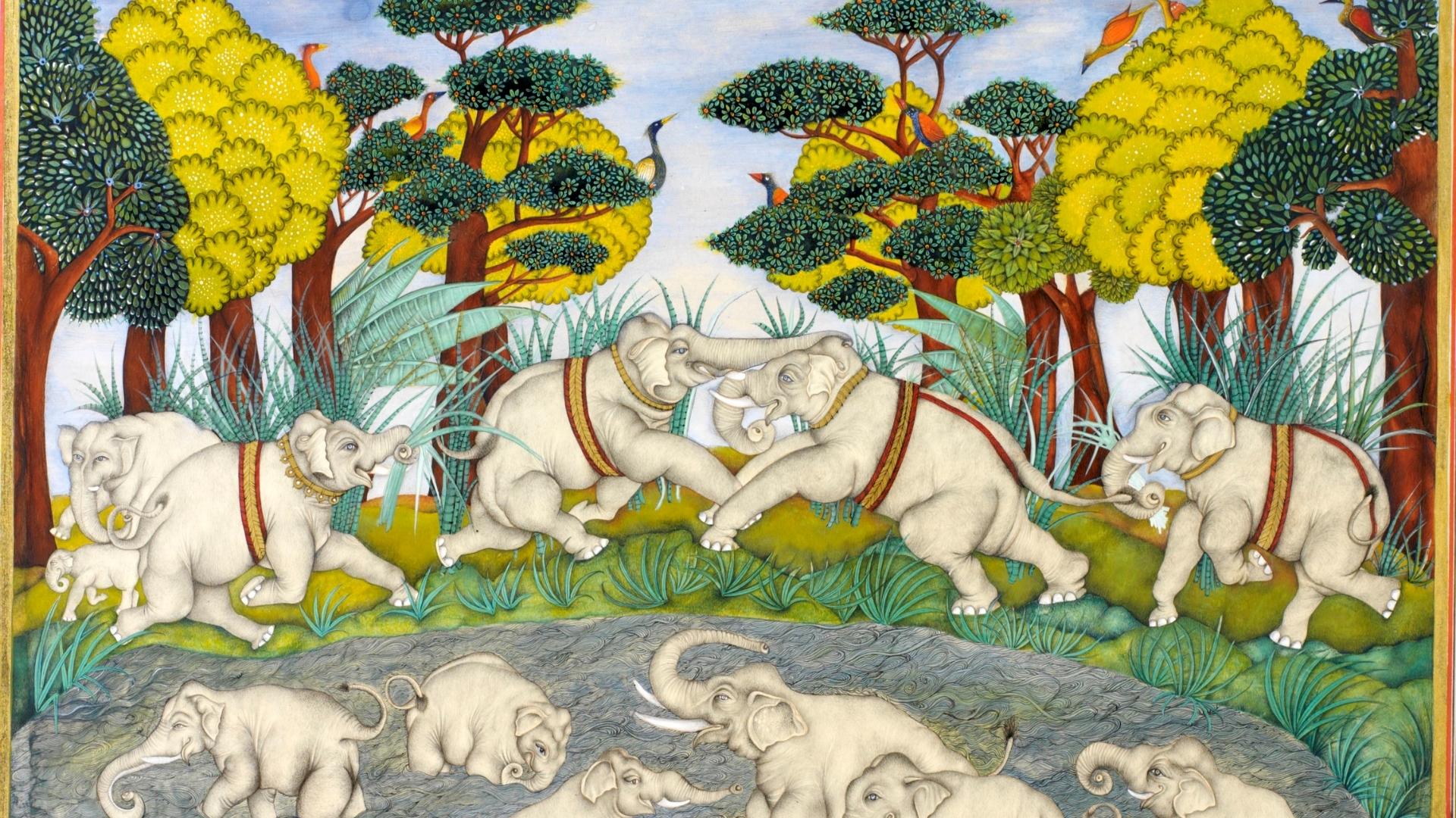 elephants, Indian miniature